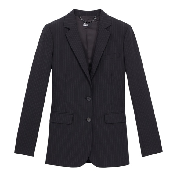 THE KOOPLES Women’s Black striped wool-blend fitted single breasted suit jacket - Picture 2 of 12